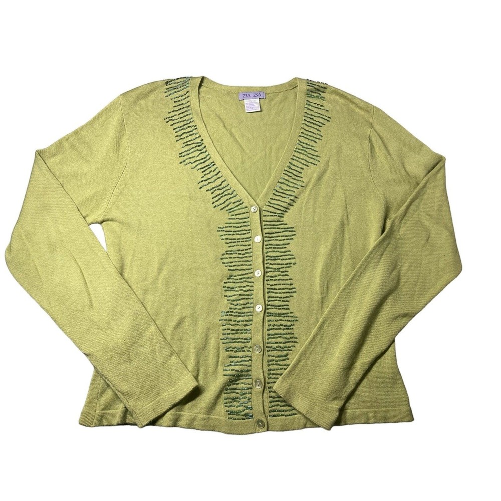 Zsa Zsa‎ Green sweater cardigan with bling Y2K large